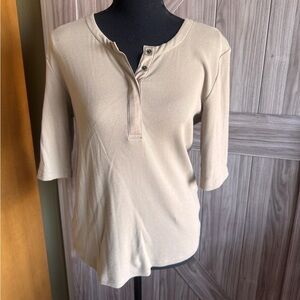 Banana Republic Factory Women's Taupe Ribbed Henley Top - Size Medium